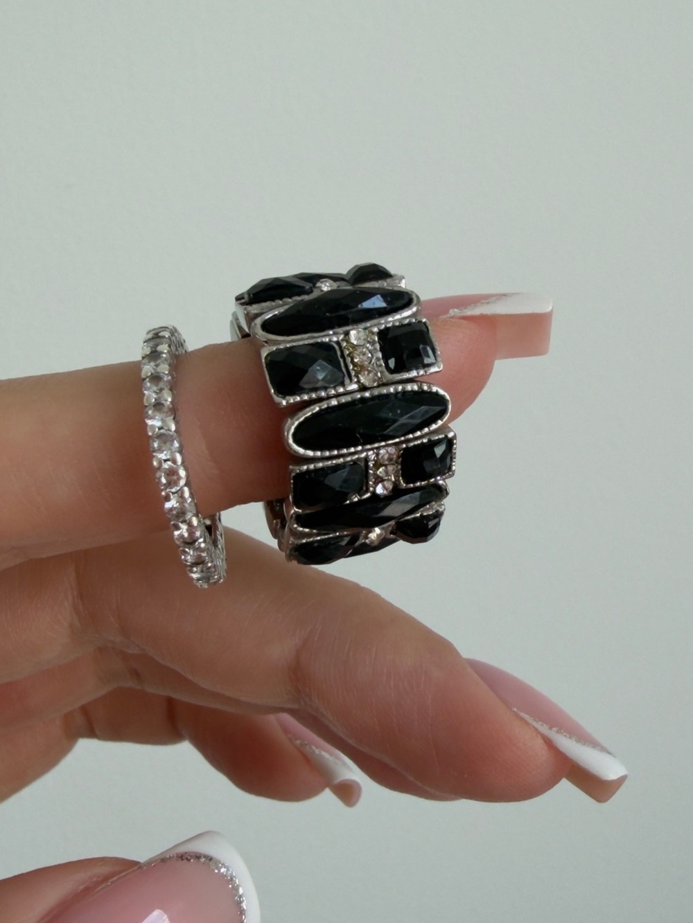 Set of 2 Elegant Statement Rings – Black Stone & 925 Sterling Silver